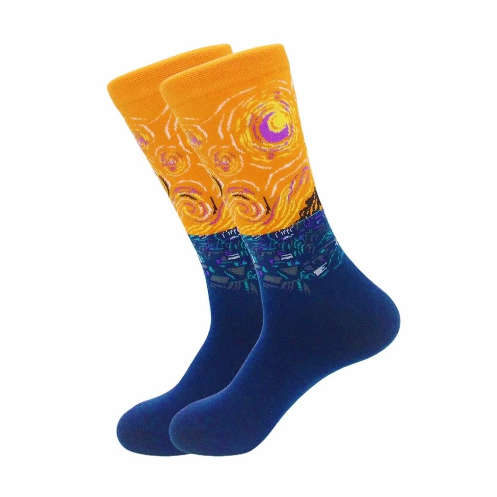 1 pair of European and American trendy socks with personalized street fashion oil painting series socks