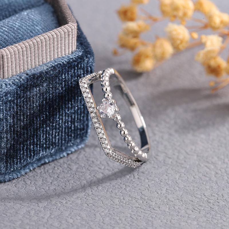 

925 Silver Plated Exquisite Hollow-Out Band Full Diamond Round bead Ring for Women Wedding Party Jewelry Gift 10