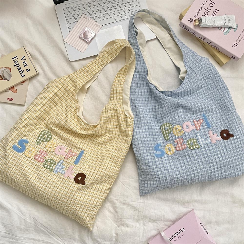 2 niche color letter embroidered plaid shoulder bag cute vest underarm bag versatile commuter women