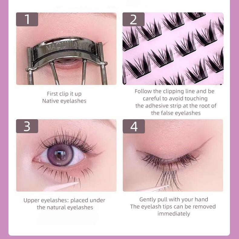 GEGE BEAR Naturalne komiksowe rzęsy C-Curl bez kleju, segmentowe rzęsy samoprzylepne, łatwe w noszeniu, idealne dla początkujących