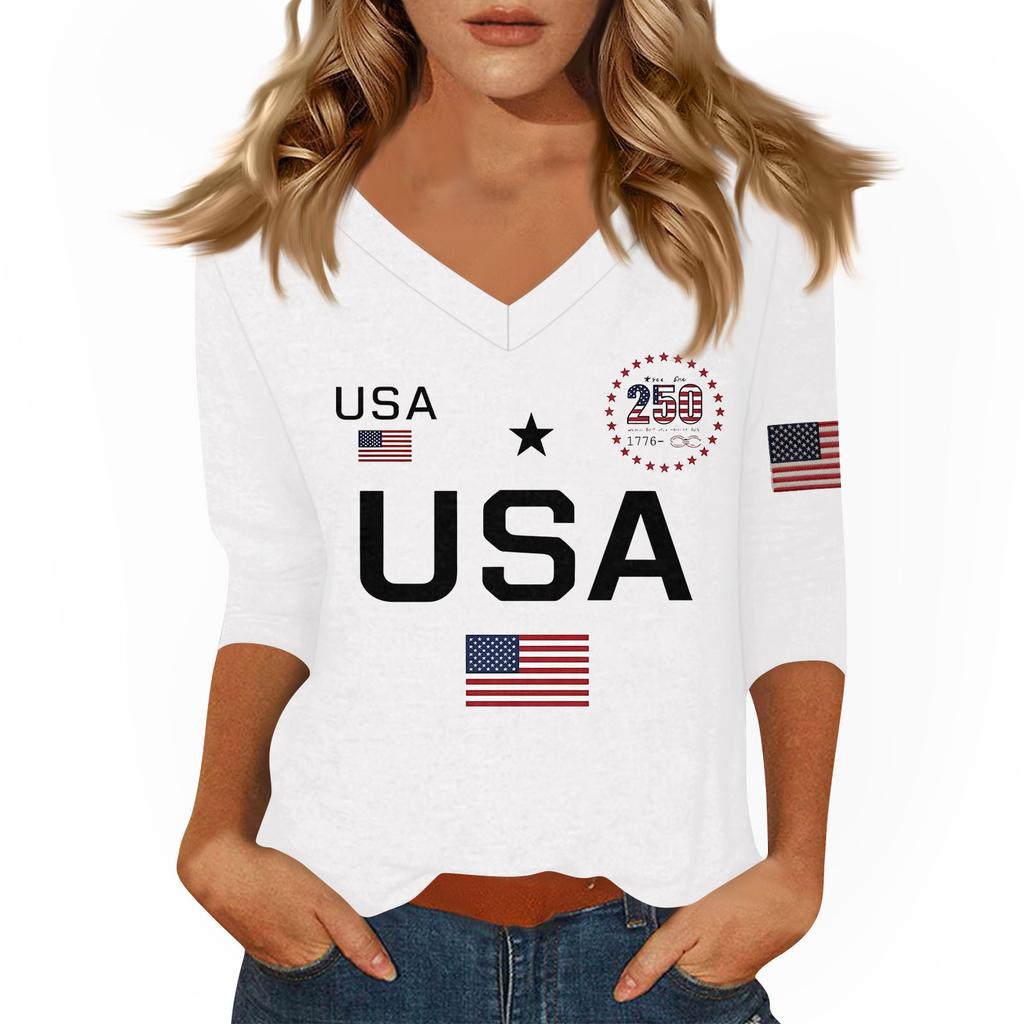 Damen T-Shirt Print 3/4 Ärmel Alltag Wochenendmode Basic V-Ausschnitt Normales Oberteil