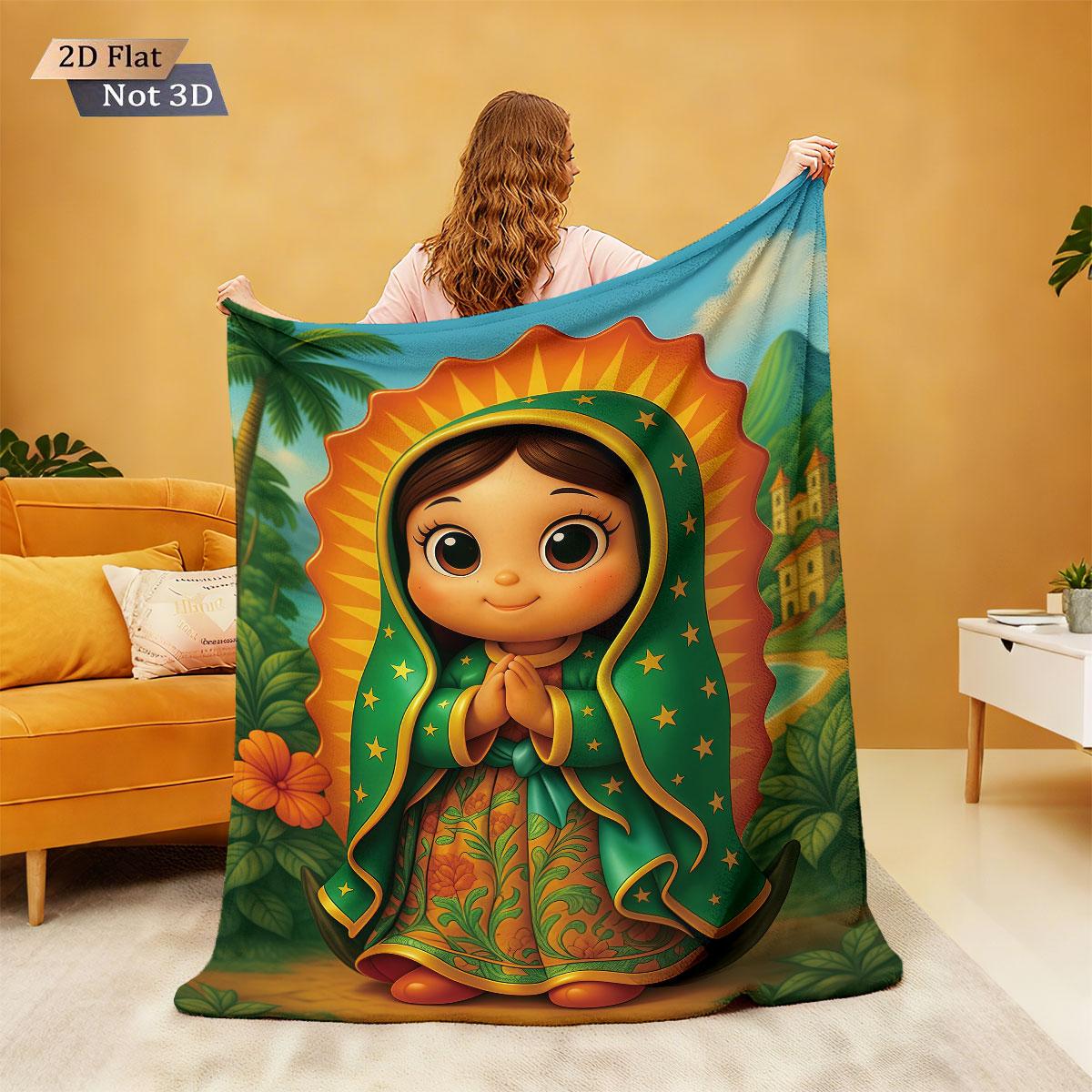 

1pc Cute Cartoon Virgin Mary Printed Flannel Blanket In Multiple Sizes Soft And Comfortable Casual Blanket Machine Washable 75x100cm (30x40inch)
