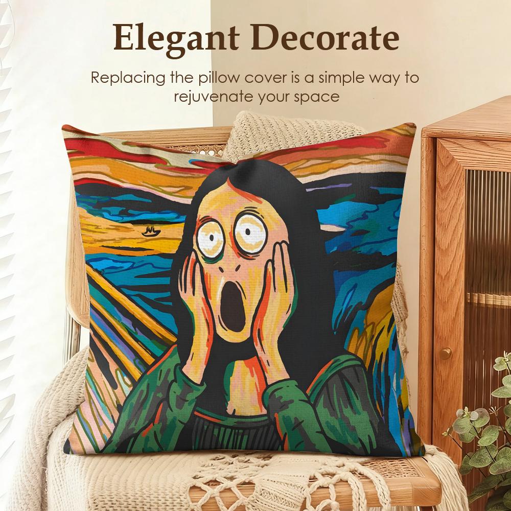 Edvard Munch The Scream Funny Cushion Cover Natural Linen Organic Fabric DoubleSided Printing Sofa Home Decor Gift Pillow Case