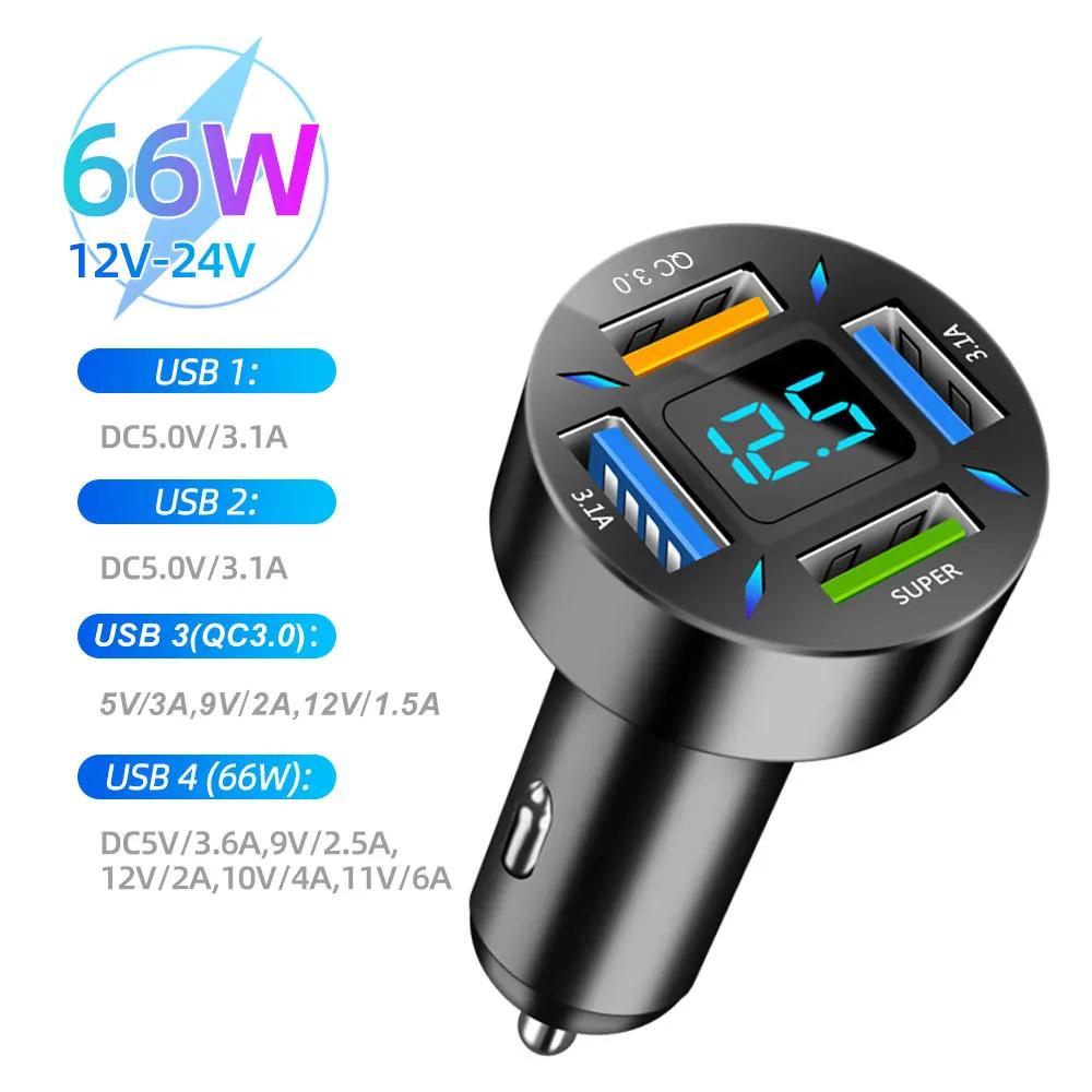 66W-250W Car Charger PD QC3.0 Fast Charge One to Six Car Cigarette Lighter Plug Car Charger Flash Charge with Digital Display