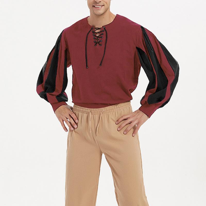 Cămașă cavaler de vară, vintage, cu mâneci lungi, cu șireturi, cămașă de rochie de performanță dramă medievală