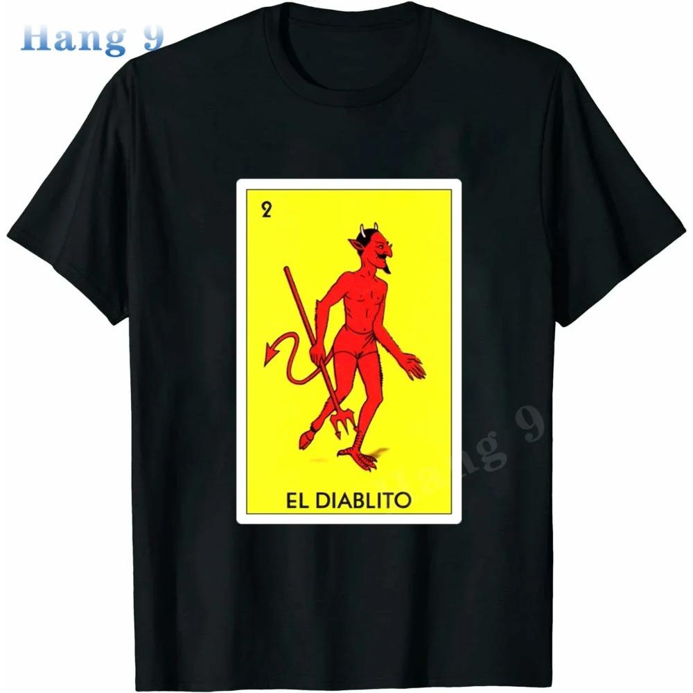 EL DIABLITO Lotteriekarte Mexikanisches Bingo Grafik-T-Shirt Neuheit Lustig Familien-T-Shirt Schwarz Übergröße Kurzarm für Männer Frauen