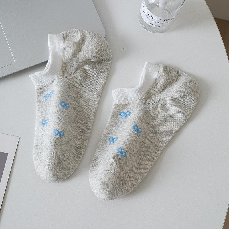 Bowknot Socks, Women's Polka Dot Short Socks, Women's Solid Color Summer Thin Breathable White Short Socks, Summer