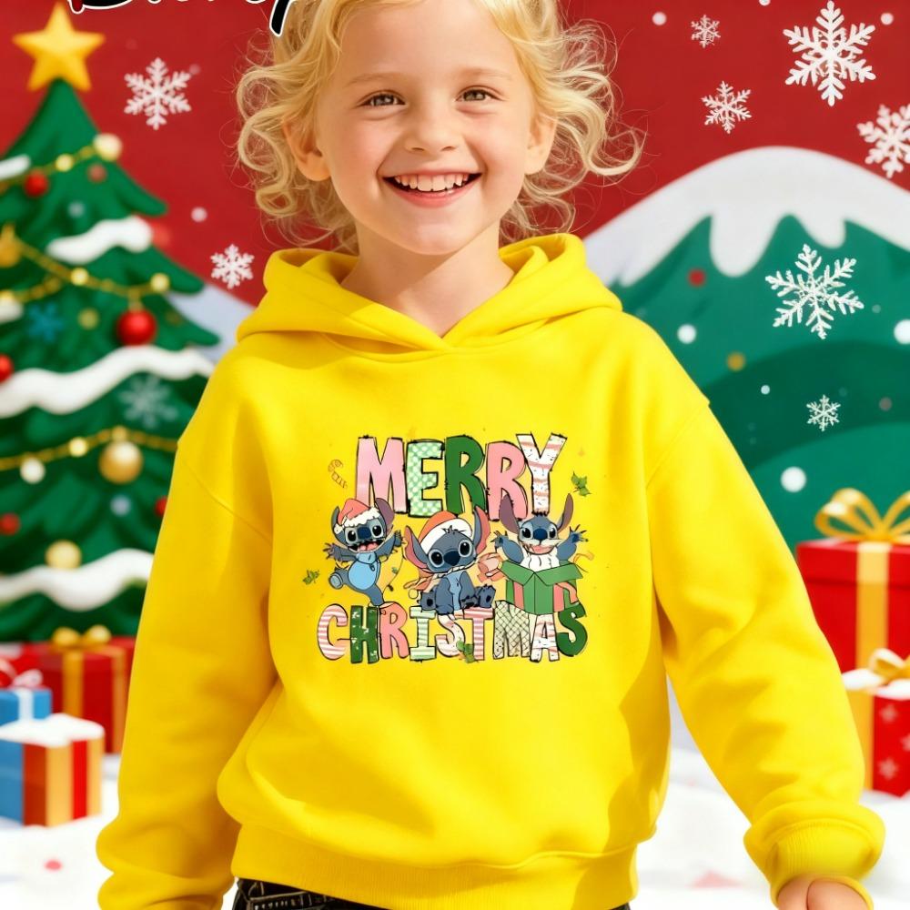 Hot Selling Stitch Christmas Themed Children's Autumn and Winter Hoodies, Warm and Comfortable, Fashionable Girls' Sportswear