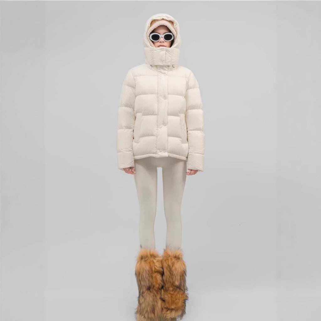 Home white duck down winter five grid down jacket women's fluffy down three-proof thickened warm jacket