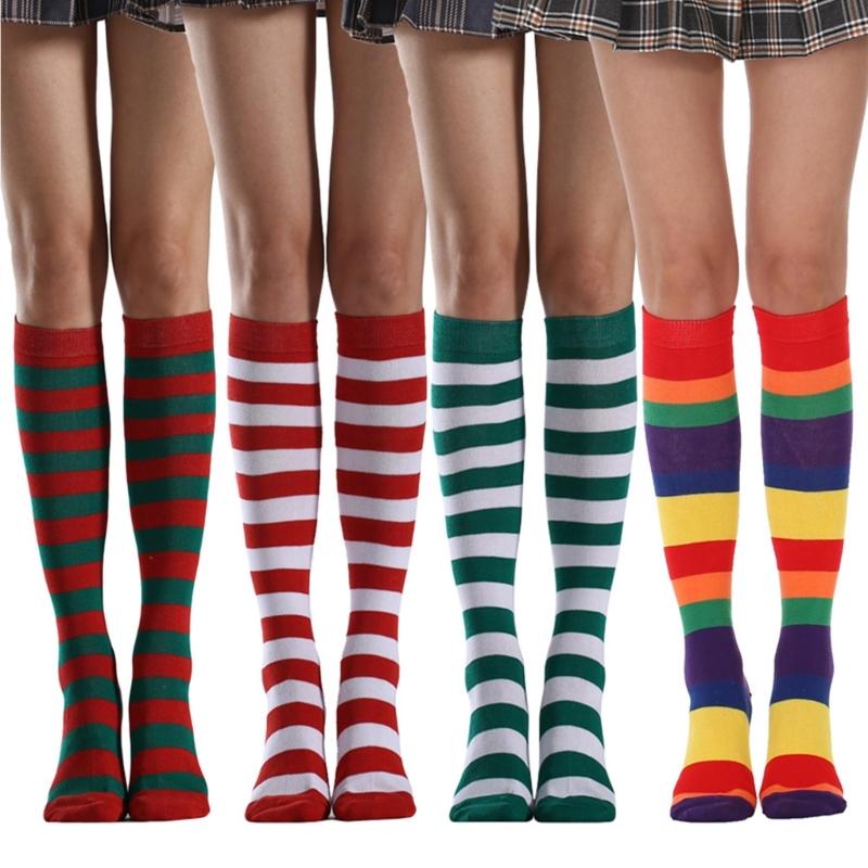 High Striped Socks Sweet Cute Striped Tube Sock Women Colorful Knee High Socks Long Tube Sports Socks for Women Girls