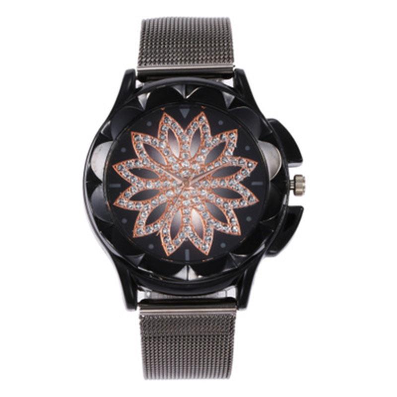 Gold Rose Crystal Flower Women Watches Ladies Quartz Alloy Mesh Watch New