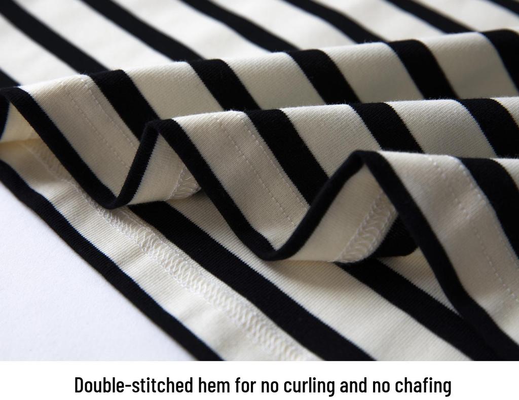 Women's Striped Long Sleeve Crew Neck T-Shirt - 2025 Autumn/Winter Slim Fit Pure Cotton Base Layer