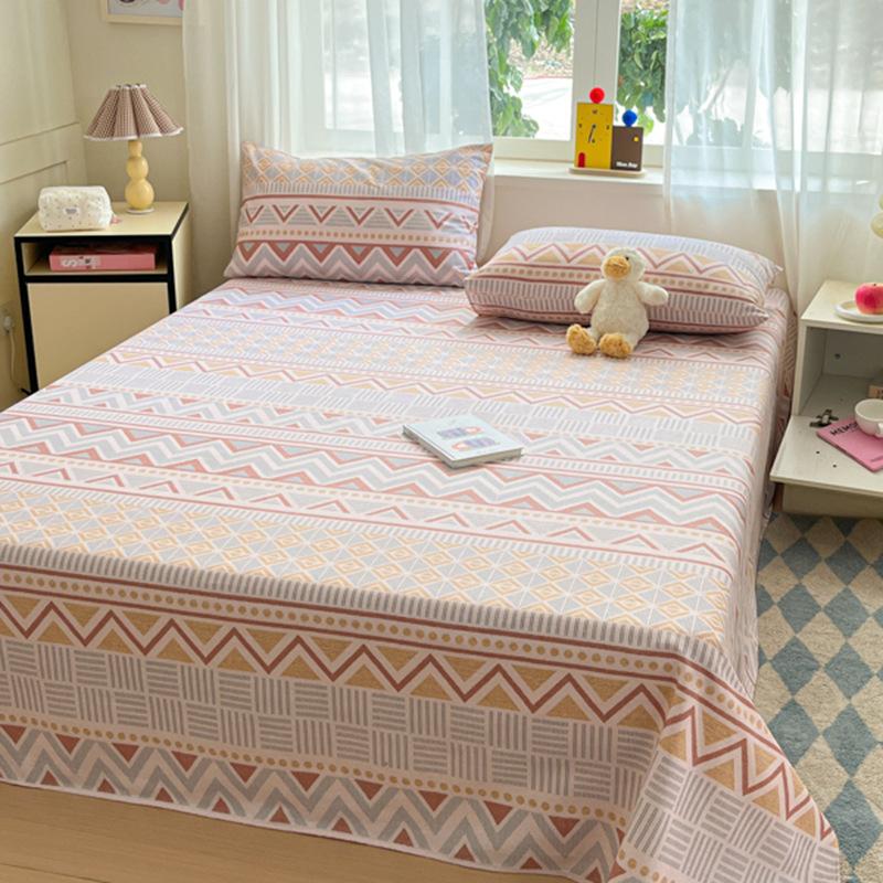 Raw Cotton Old Coarse Cloth Bed Sheet Soft Mat Three-piece Set Quilt Single Double Dormitory Printing Washable Anti-wrinkle