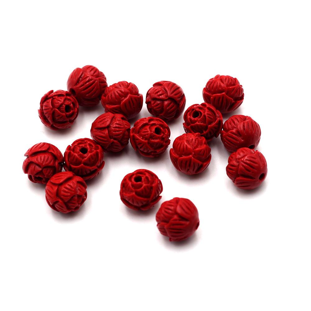 Imitation Cinnabar Lotus Beads: Round Jewelry Accessories, DIY Bodhi Brass Keychain, Lotus Spacer & Loose Beads.