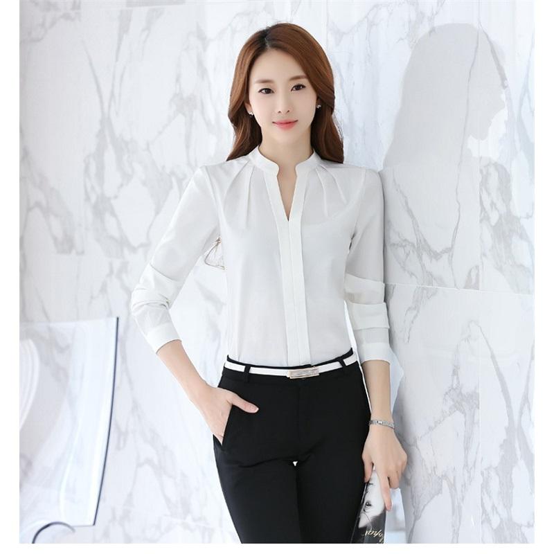 Frühlings-Chiffonhemd Damen Koreanischer Fan Bluse Klein Frisch Stehkragen Locker Mittellang Langärmlig Weißes Hemd