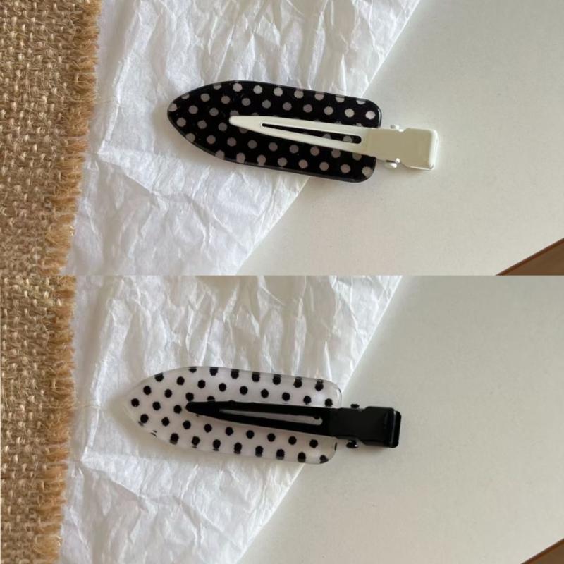 Fermaglio per Capelli Rotondo a Pois Classico Bianco/Nero per Donne Ragazze Fermaglio alla Moda Antiscivolo Decorazione per Capelli in Acrilico