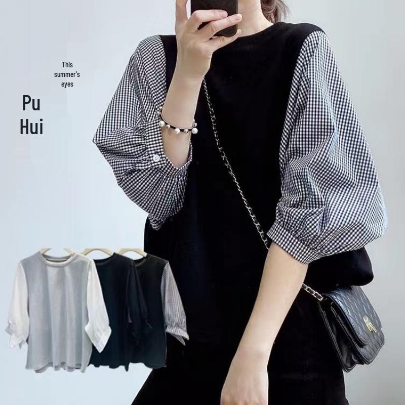 

Summer Retro Color Block Loose Round Neck Short Sleeve Cotton Top - Japanese & Korean Style XL
