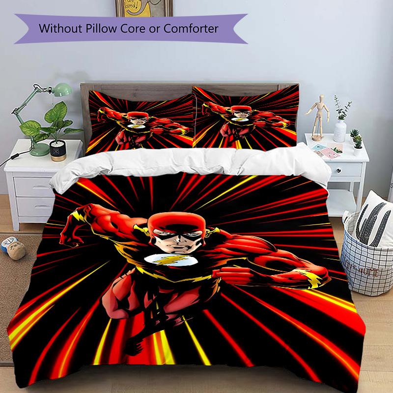 3pcs Flash Superhero Cover Set,Soft Comfortable Duvet Cover,Guest Room (1*Duvet Cover + 2*Pillowcases, Without Core) yy251024063