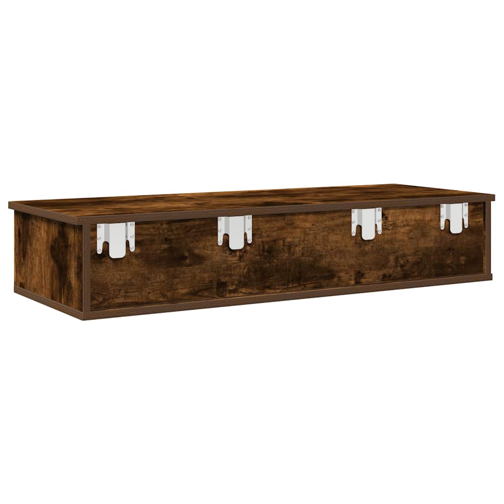 Wall Mounted Shelf with Drawers Smoked Oak Finish 100 x 37.5 x 19 cm