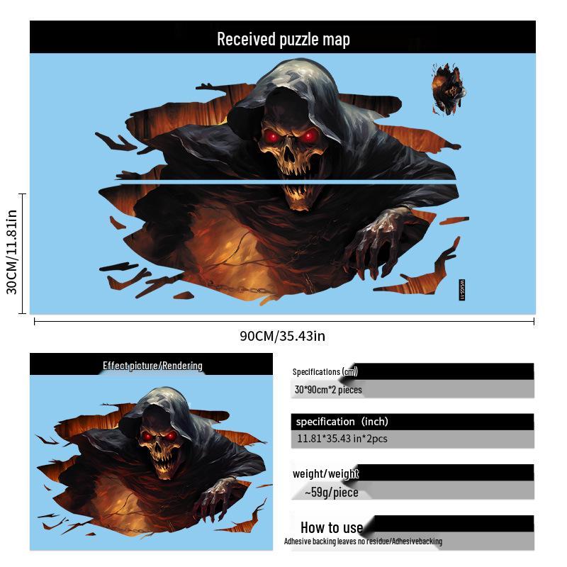 2025 Halloween Scary Skeleton & Red Eye Wall Sticker for Haunted House Décor