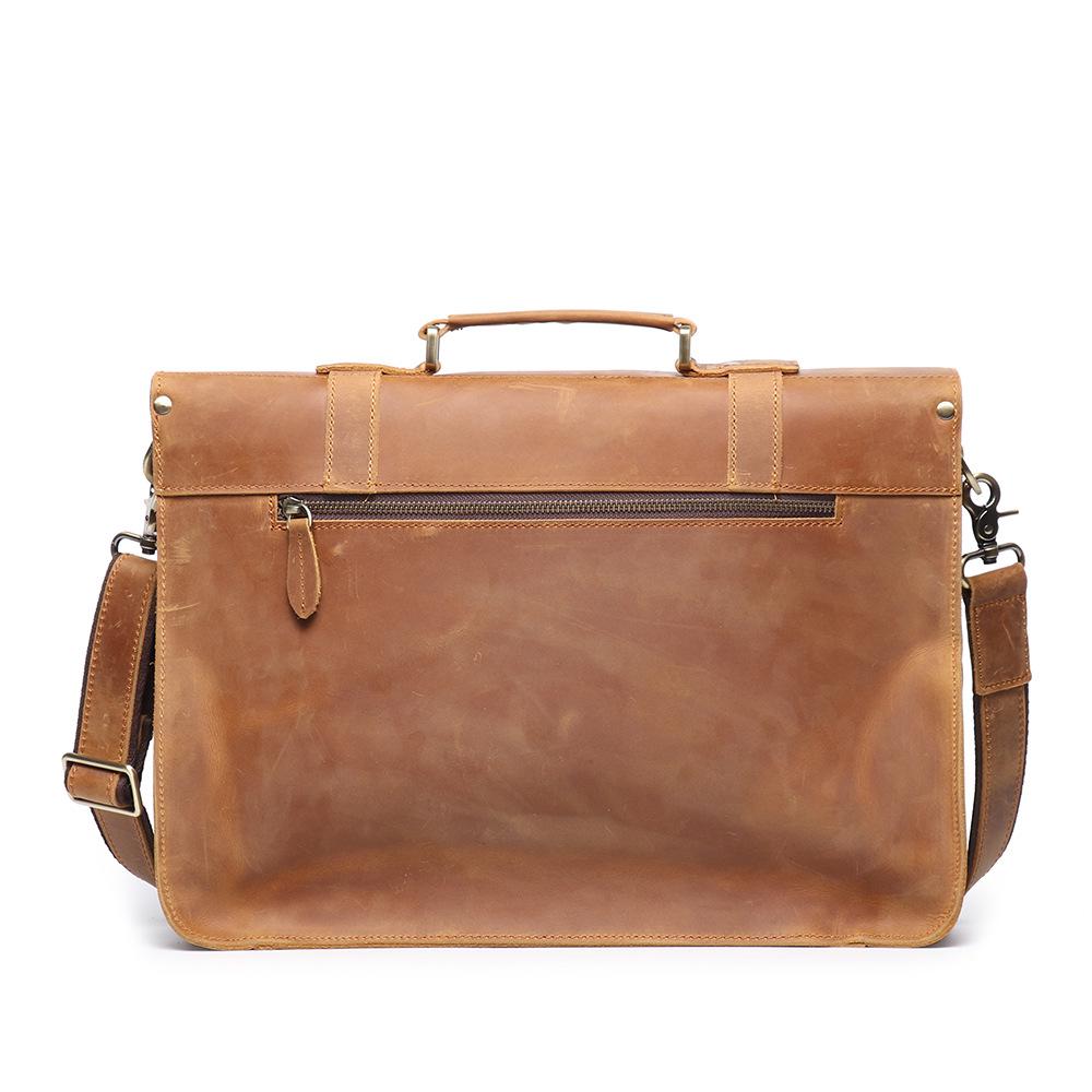Men's Retro Crazy Horse Leather Crossbody Briefcase - Large Capacity Genuine Cowhide Handbag