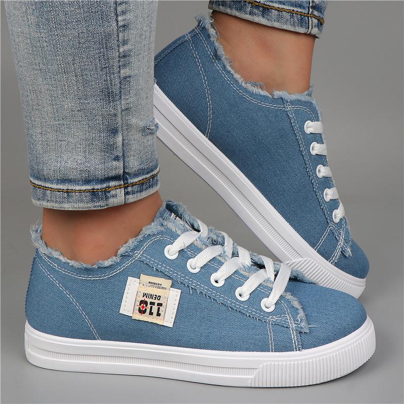 Spring Summer Women Canvas Sneaker Low Top Denim Sneakers Ladies Lace-Up Flat Canvas  Board Shoes Female Sapatos Femininos