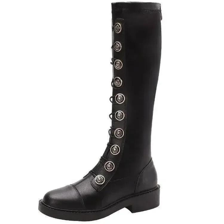 

Ladies Knee High Shaft Shoes Elastic Round Toe Women s Long Boots Middle Heel Work Winter 2026 Novelty Quality Spring Autumn Y2k 35