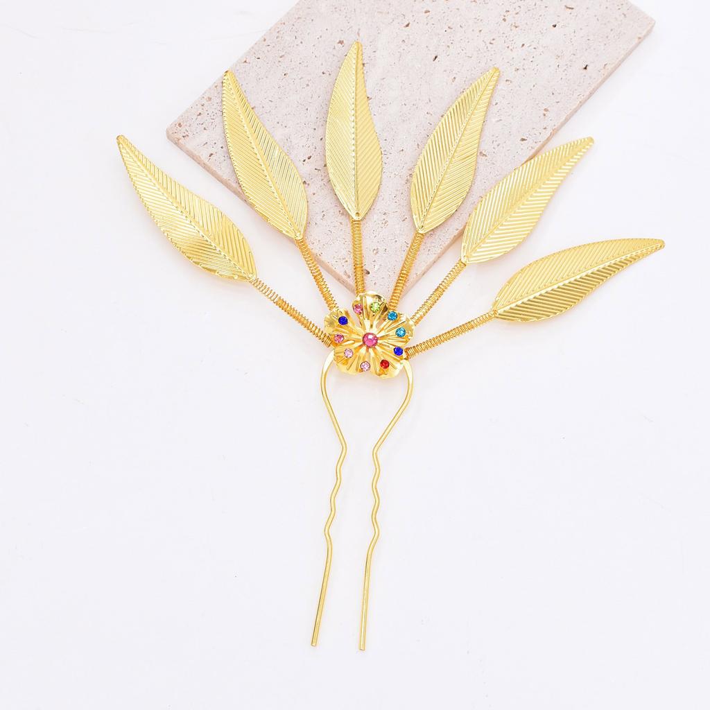 Elegant Peacock Leaf Hairpin Alloy Rhinestone Hair Stick Thai Ethnic Hair Ornament Hairpieces Leaf Hair Accessory