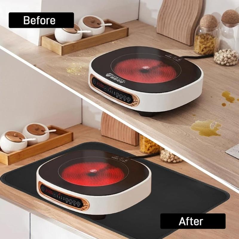 Fire Pit Mat Indoor Thicken Heatproof Mat 60x40CM Oil Proof Waterproof Floor Protector Fiberglass Texture for BBQ Grills