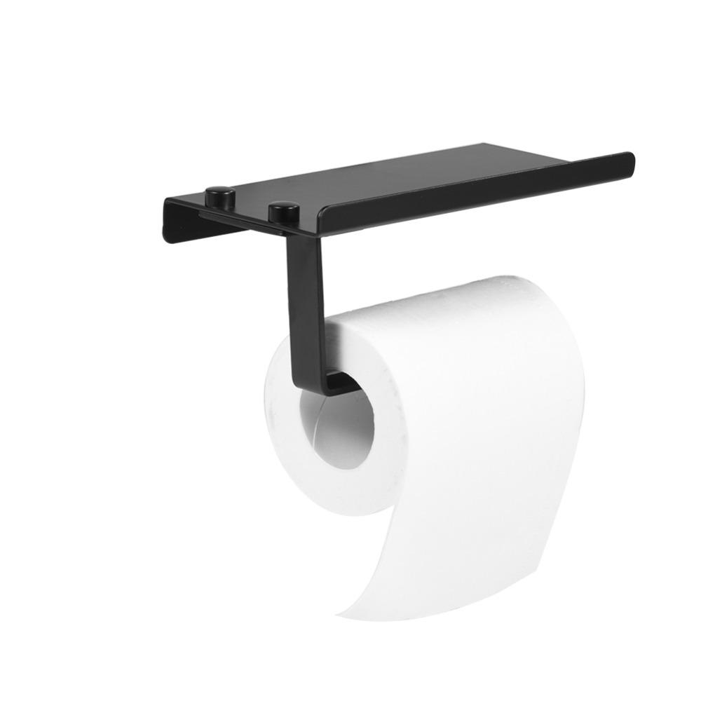 Aluminum Paper Holder Wall Mounted Sturdy Toilet Paper Holder Easy To Install Black Paper Roll Holder Bathroom Accessories