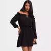 Women's Off-Shoulder Mini Dress Smocked Waist Long Sleeve Casual Fashion Gown