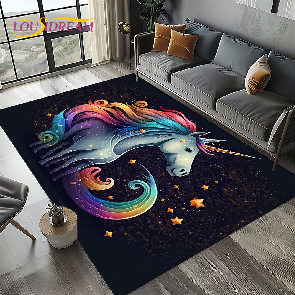 Unicorn Cartoon Cute 3D Dream Girl Carpet Rug for Living Room Bedroom Home Sofa Decoration,Kid Area Rug Non-slip Floor Mat Gift