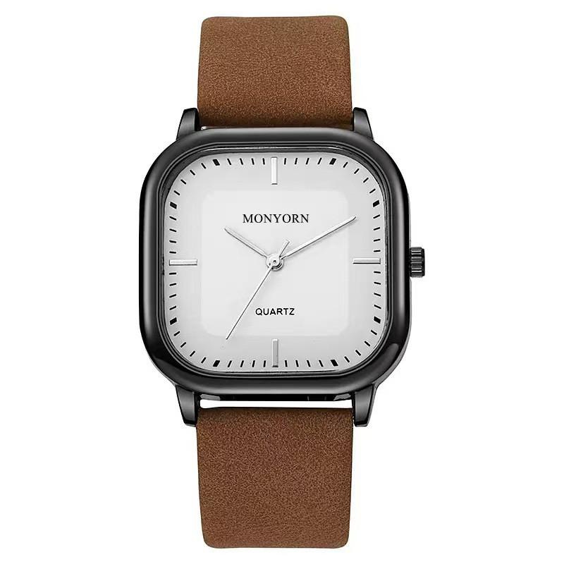 Classic Square Mens Watch With Leather Band And Quartz Movement For Daily Use