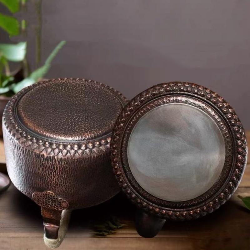 Vintage Copper Coffee Pot,Handheld Hammer Texture Weave 5 Liters With Lid Heat Resistant Filter Water Kettle,Handcrafted Teapot