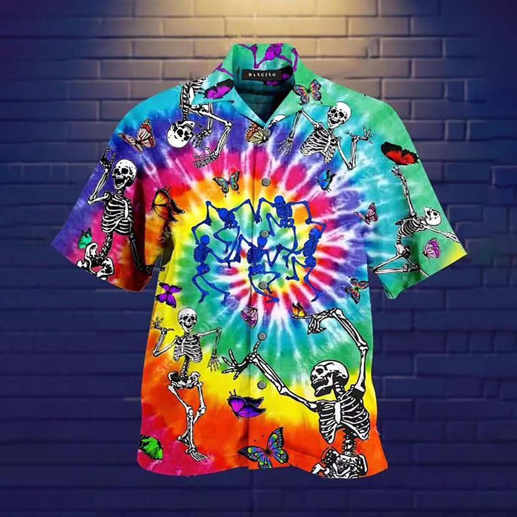 Men's Fashion Cool Cute Casual Hawaiian Print Casual Shirt Short Sleeve Top