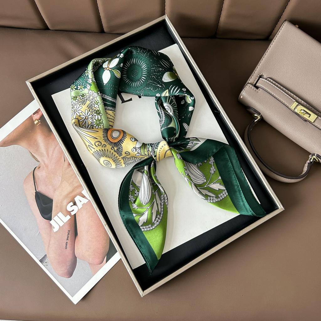 Hedvábný šátek pro ženy, módní všestranný, vysoký smysl, 70 čtverečních stop, ochrana krku, šátek, retro šátek, taška