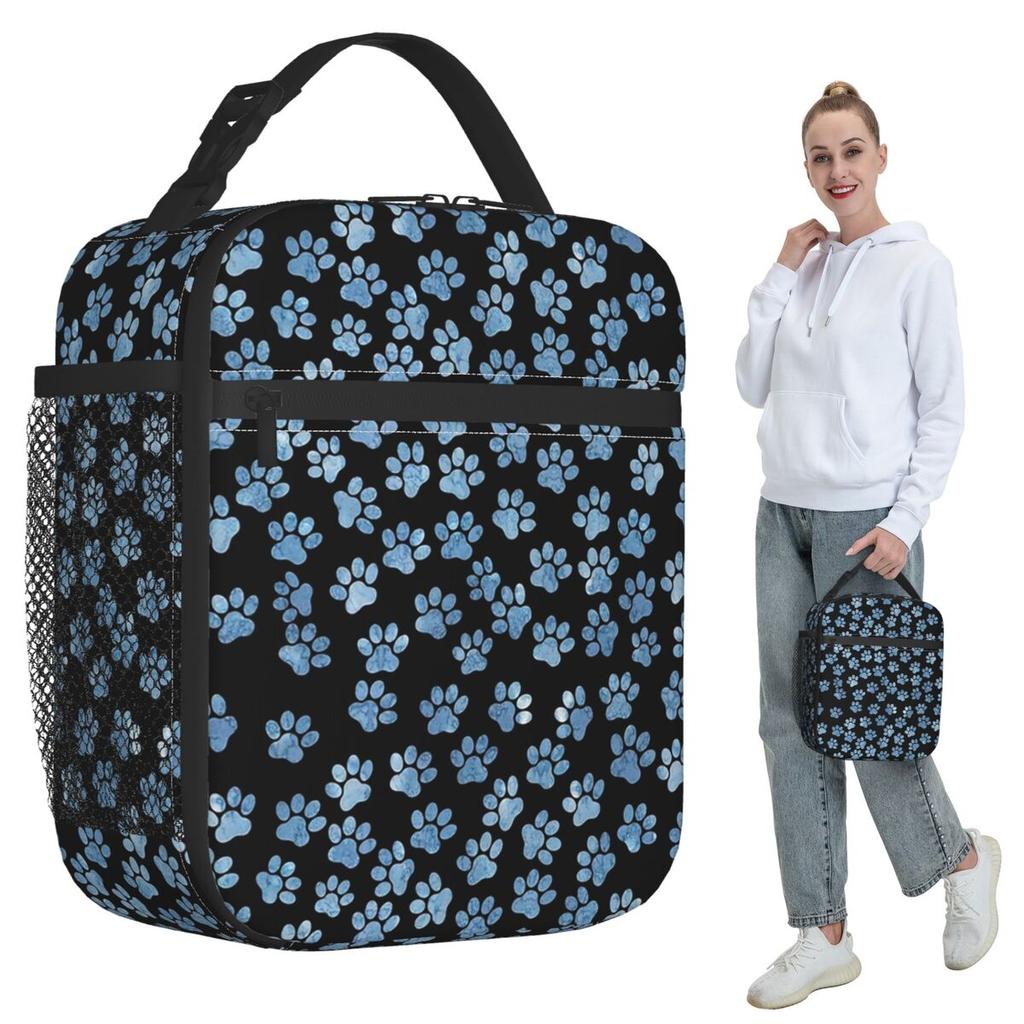 Blue Dog Paw Pattern Insulated Lunch Bag for Women Office Cooler Thermal Food Box Tote Leakproof Lunch Boxes Container