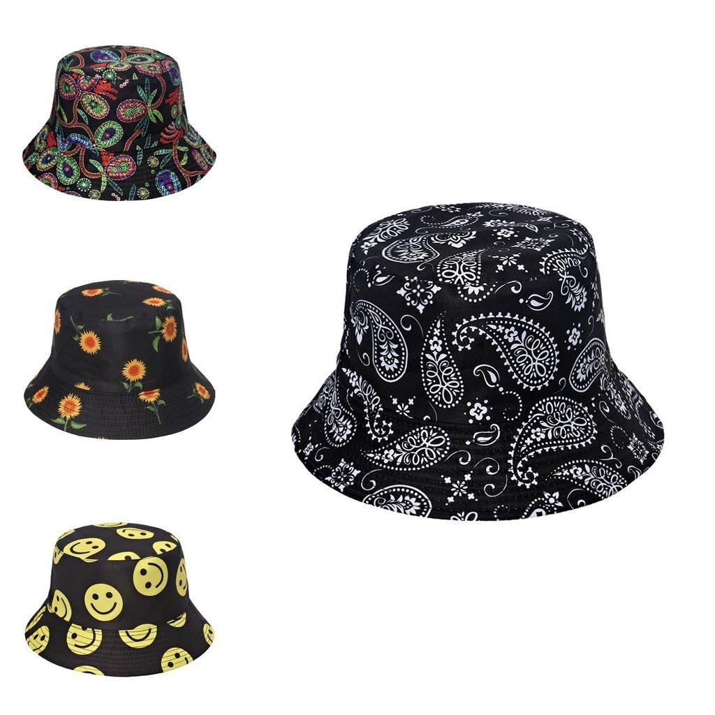 Unisex Flower Smiley Face Print Fisherman Cap Sun Hat New Summer Style
