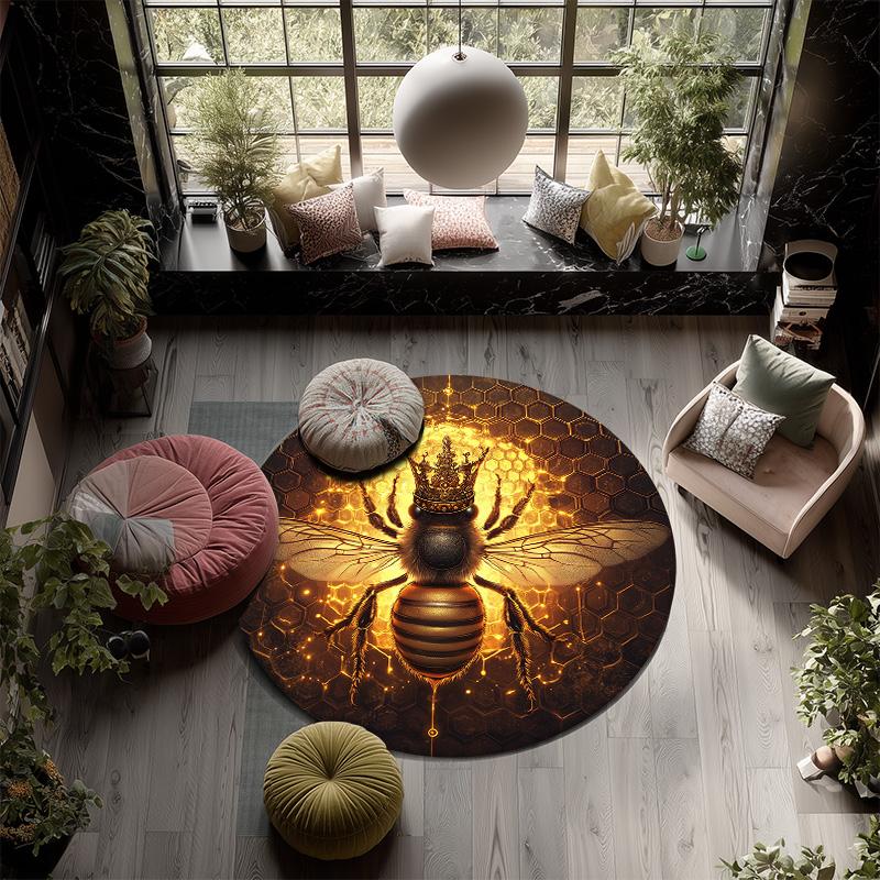 Bee,Round Area Rug,Carpet Rug for Living Room Bedroom Sofa Playroom Decor,Non-slip Floor Mat