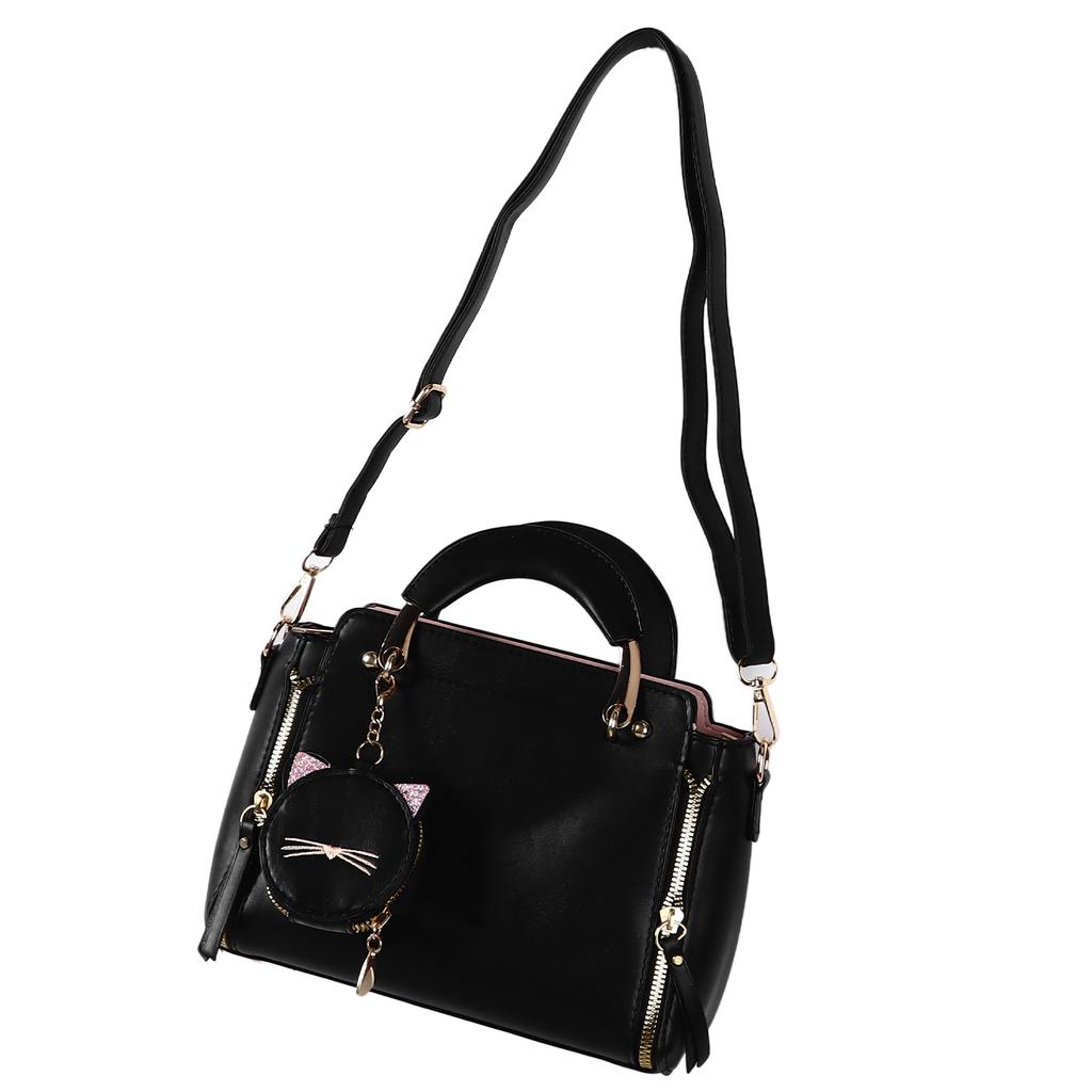 Damen Handtasche mit Schultergurt Münzbörse PU Leder Reißverschluss Mehrzweck Handtasche Stilvolle Umhängetasche Schwarz Kostenlos