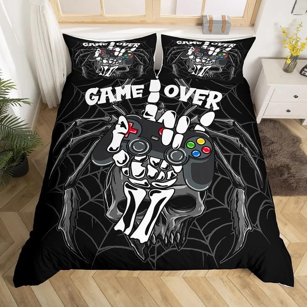 Spider Web Duvet Cover Set Halloween Spider Bedding Sets Boys Girls Black White Comforter Cover Trick Or Treat Quilt Cover Set