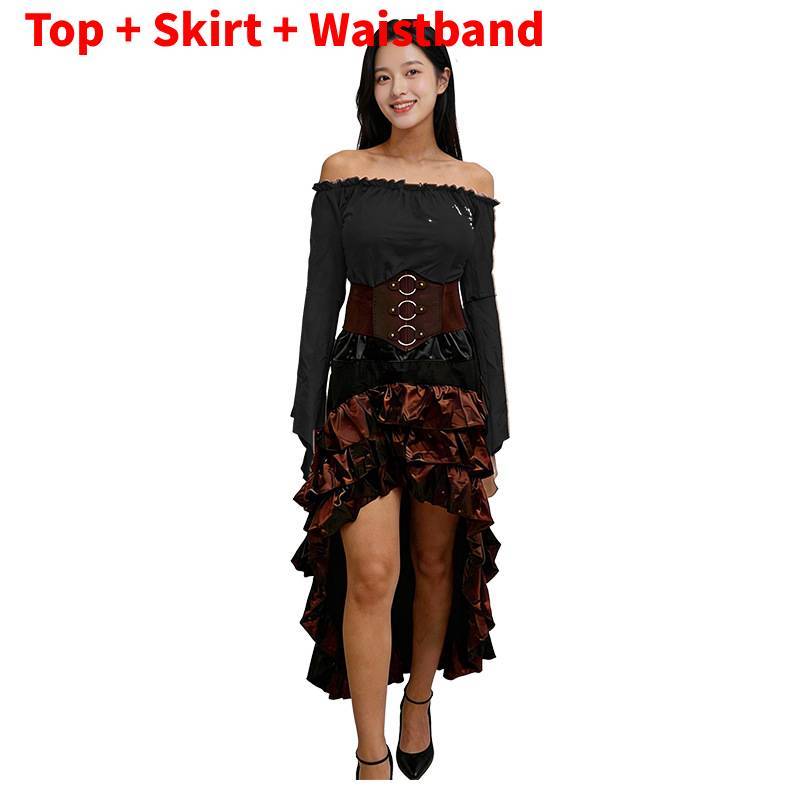 Medieval Sailing Captain Costume Dress With Ruffle Long Skirt For Cosplay And Halloween