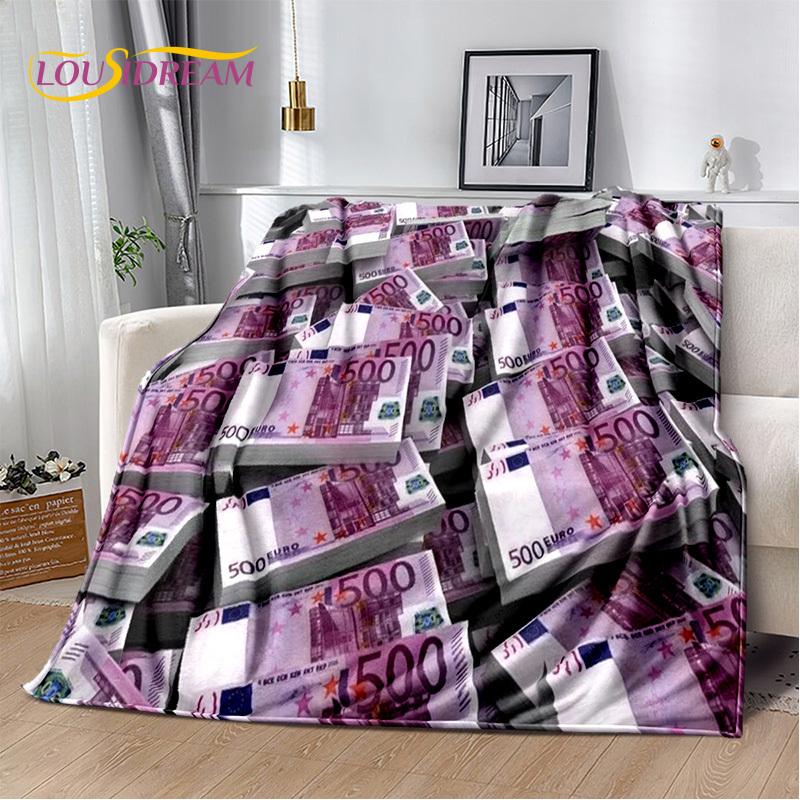 Coperta in Peluche Morbida 3D Dollaro Euro Sterlina Soldi Ricco Cartone Animato, Coperta in Flanella Copriletto per Soggiorno Camera da Letto Letto Divano Regalo