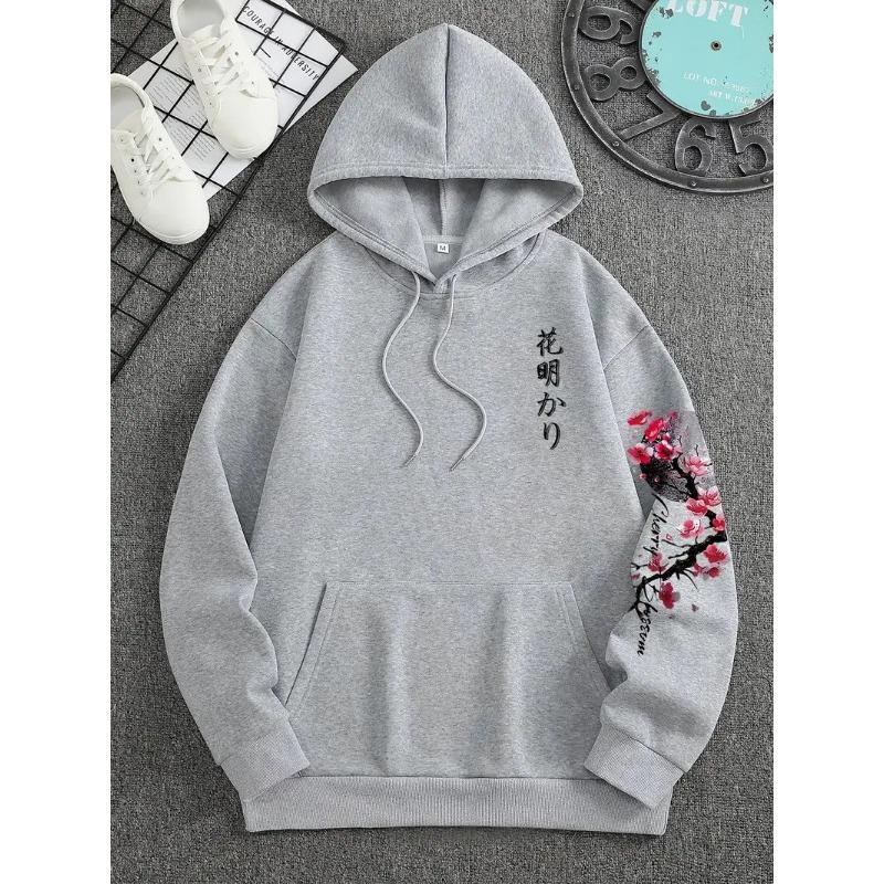 Men's Oversized Hoodie Cherry Blossom Moon Graphic Spring Autumn Casual Streetwear