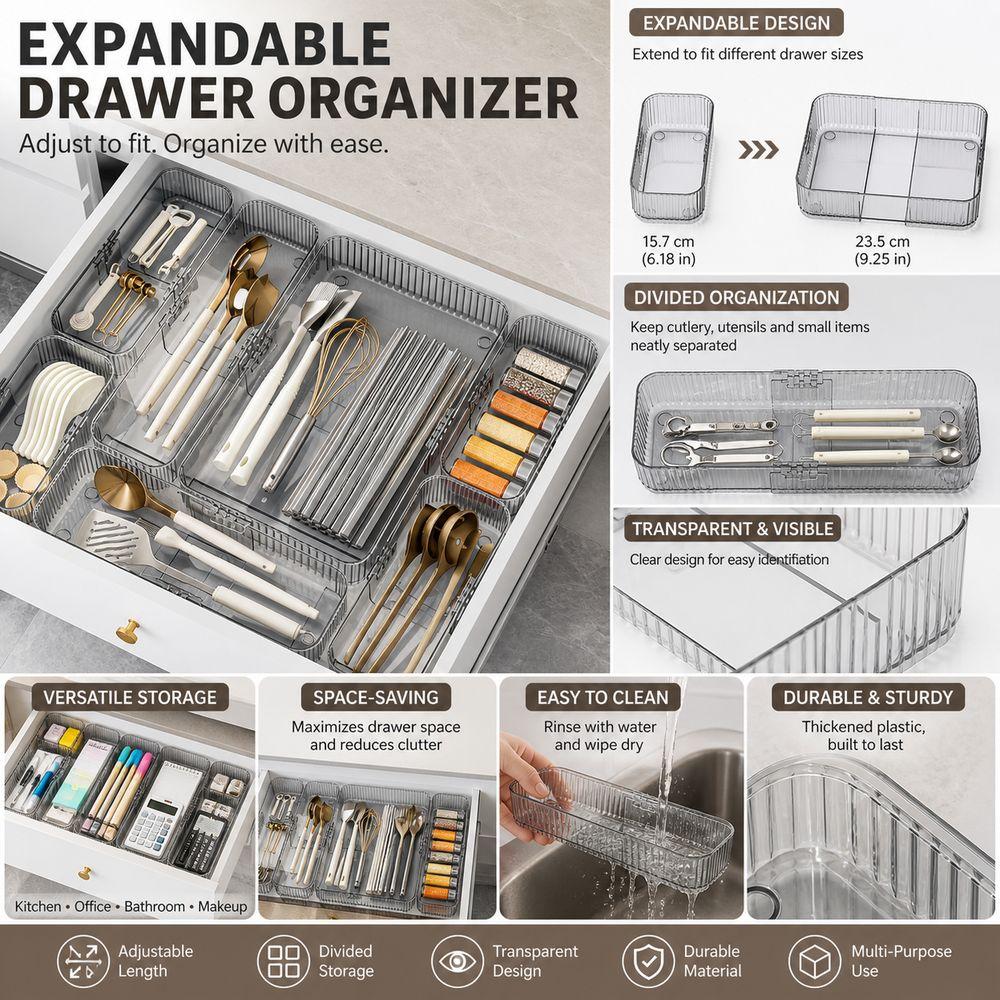 Adjustable Expandable Drawer Organizer Transparent Drawer Storage Bin Multifunctional Divider Box