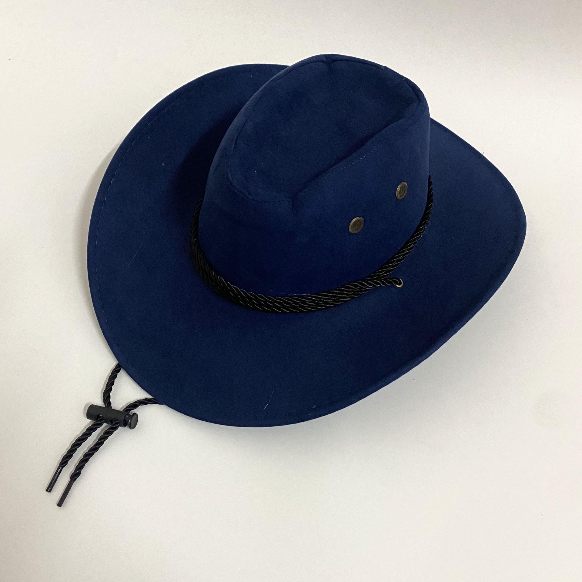 

Summer Men s Sun Hat Suede Western Cowboy Hat Jazz Hat Big Eaves Outdoor Sun Protection Hat Windbreak Rope Hat M（56-58cm）