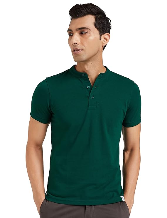 Men's Cotton Rich Polo T Shirt | Mandarin Collar Tshirts | Half Sleeves | Plain - Regular Fit (Available In Plus Sizes)
