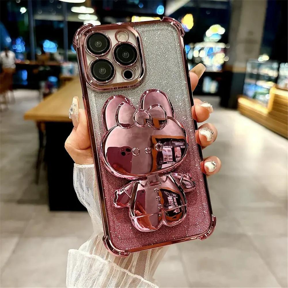 Shockproof Glitter Phone Case For Huawei Nova 13 Pro 12 11 10 9 8 7 6 5 Pro SE Invisible Makeup Mirror Rabbit Stand Soft Cover