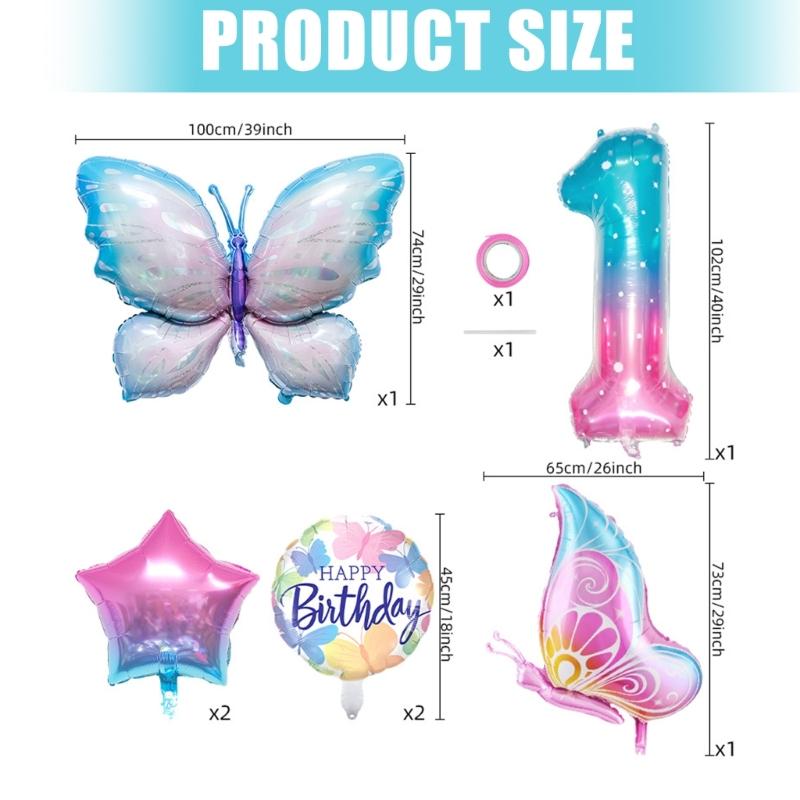 Butterfly Star Number Shape Balloon Set Sparkling Aluminum Foil Balloon For Birthday Celebration Party Photography Aid