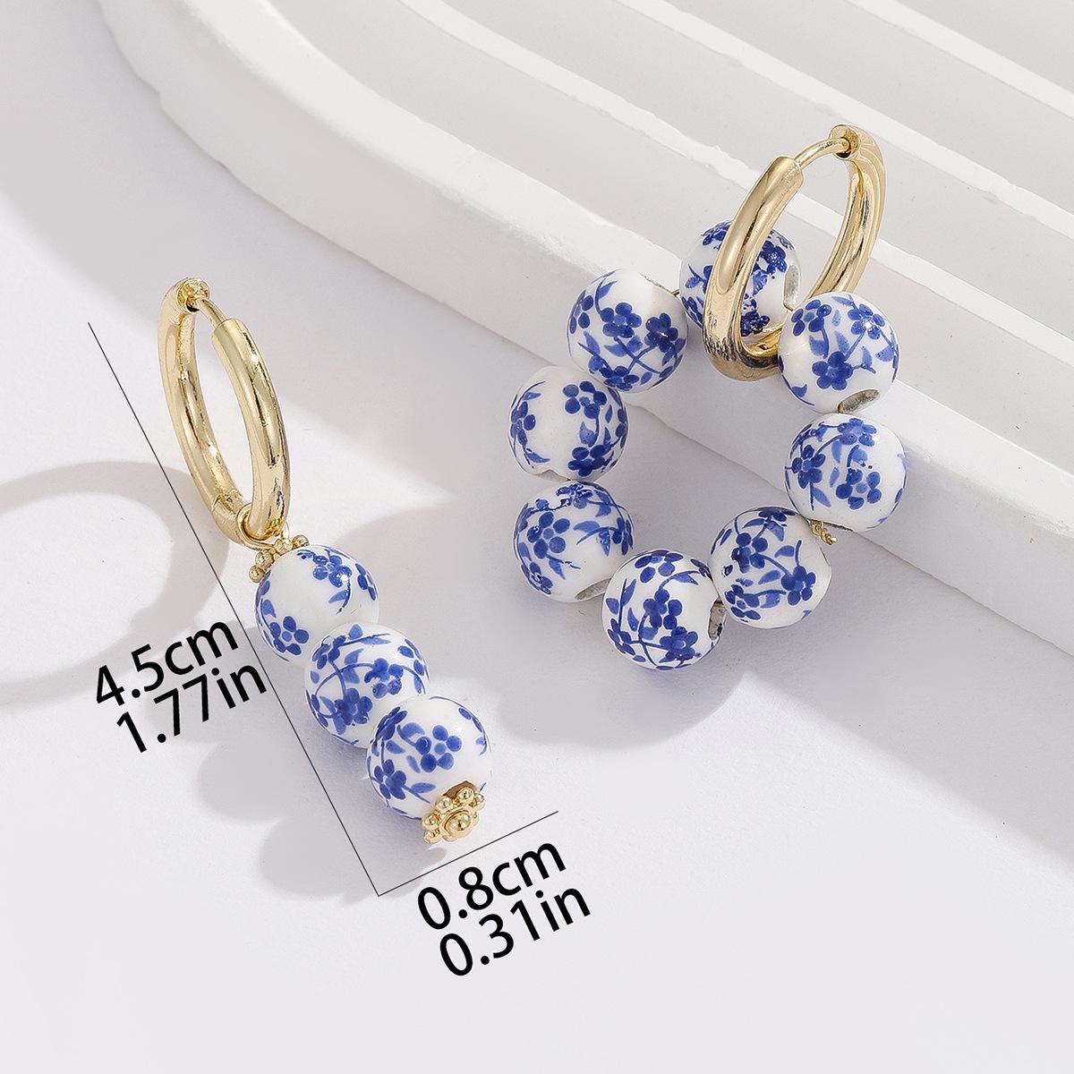 

2025 Spring/Summer Blue & White Porcelain Geometric Circle Single Earring - Chinese Style Elegant Jewelry золотой